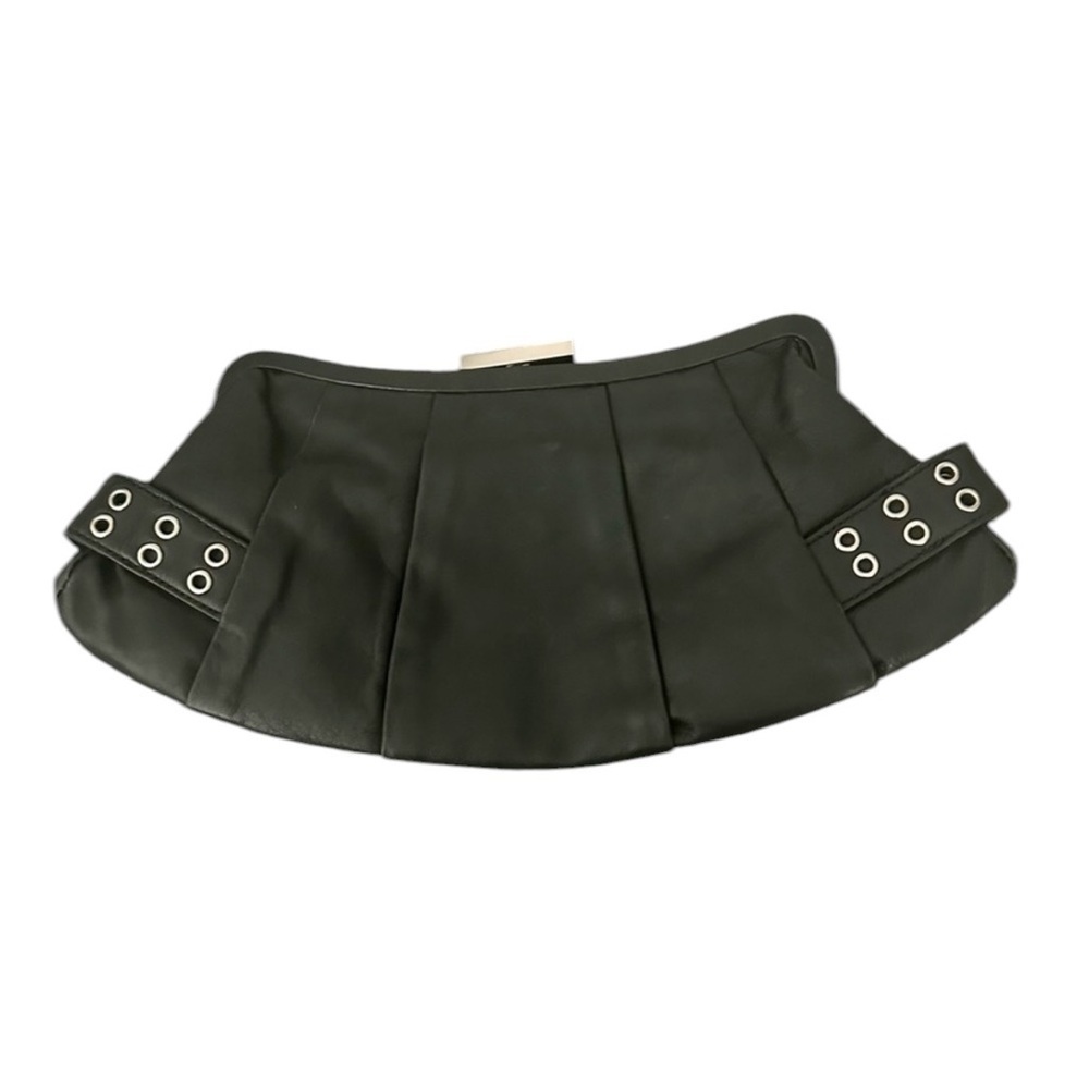 CHARLES DAVID Black Leather Frame Clutch Silver Buckle Detail Edgy Punk Moto